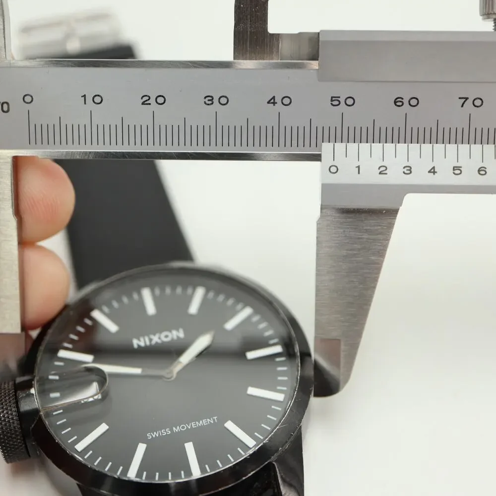 Nixon The Magnified Black White 48mm Swiss Lefty Watch UPSIDEDOWN DATE Working